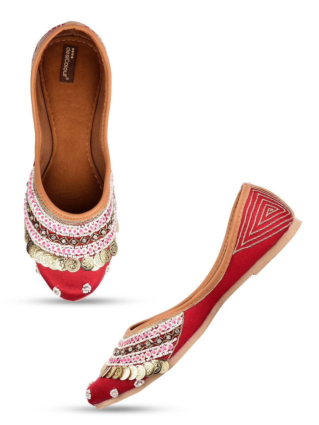 Desi Colour Women Indian Ethnic Footwear-Maroon Coin - Distacart