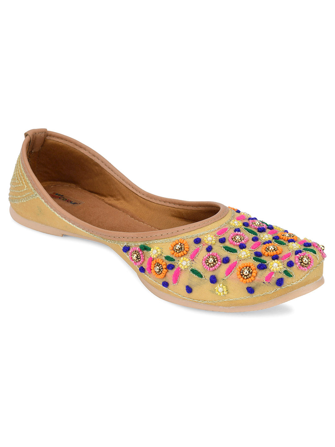 Desi Colour Women Indian Ethnic Footwear-Gold Multi - Distacart