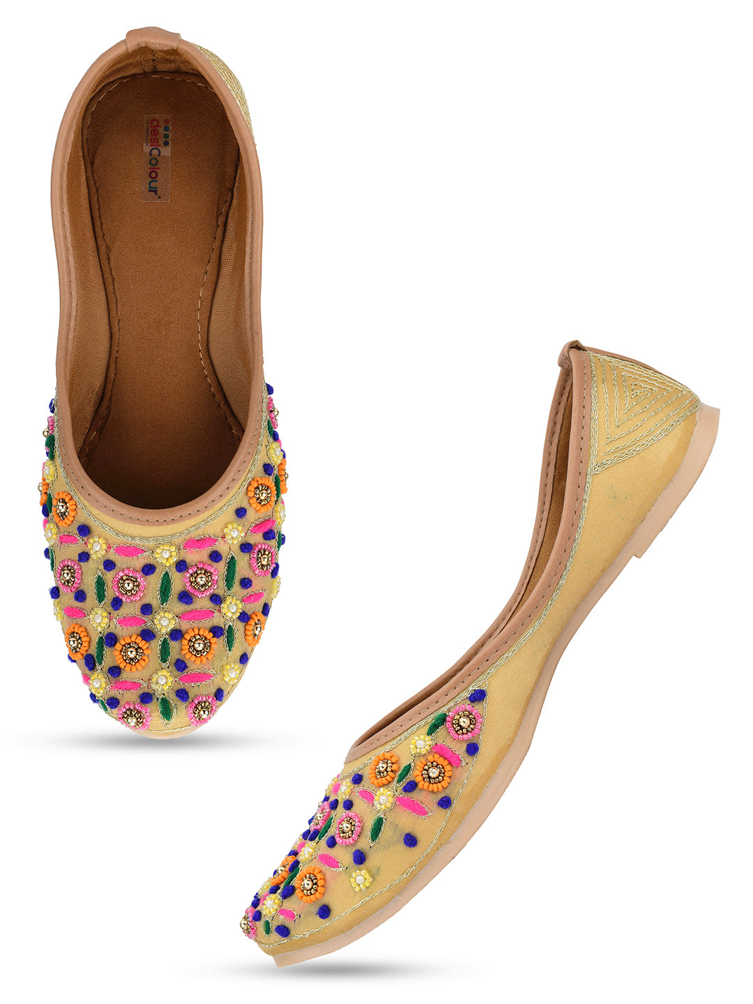 Desi Colour Women Indian Ethnic Footwear-Gold Multi - Distacart