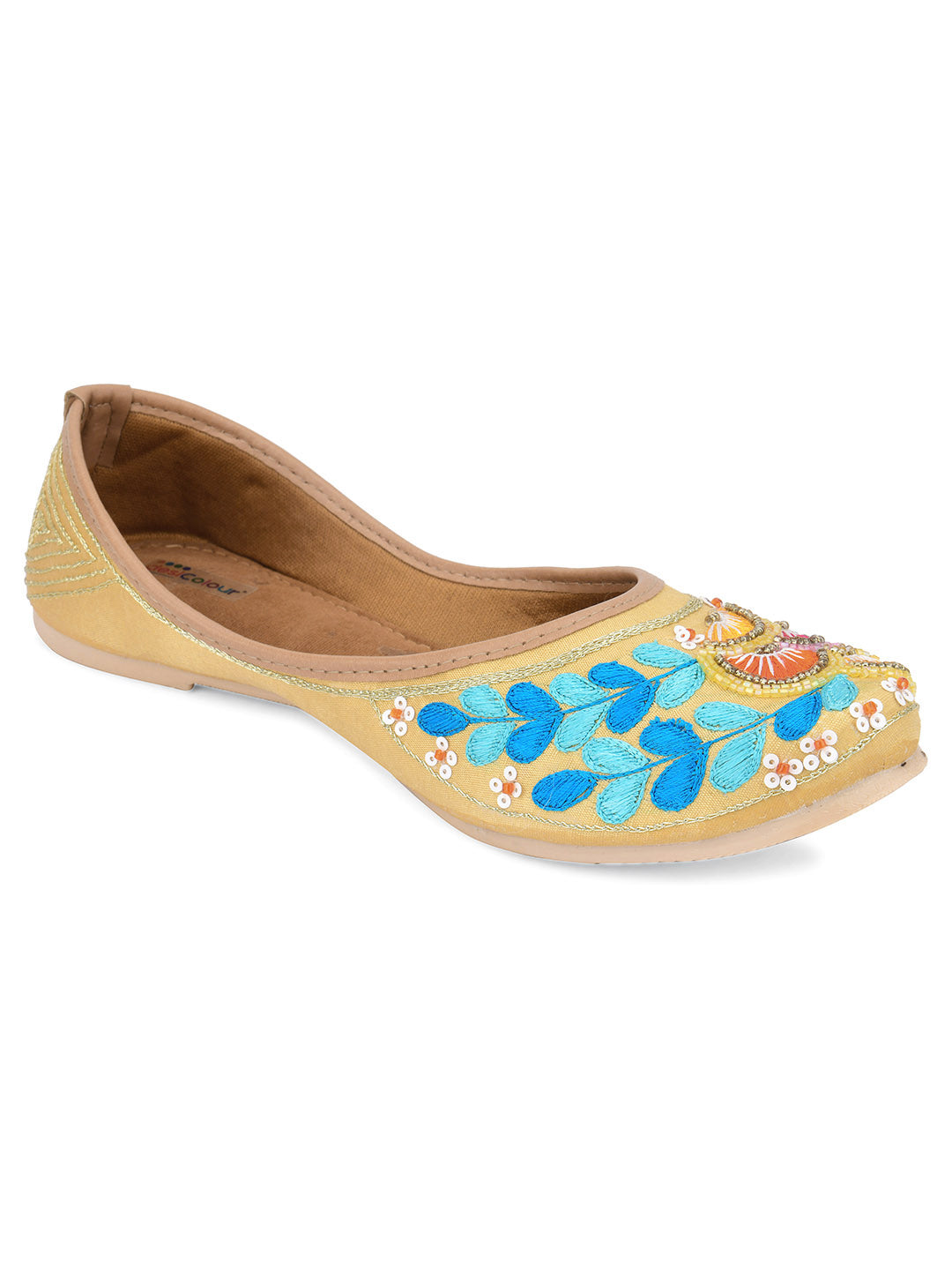Desi Colour Women Indian Ethnic Footwear-Gold Firoji Emb - Distacart