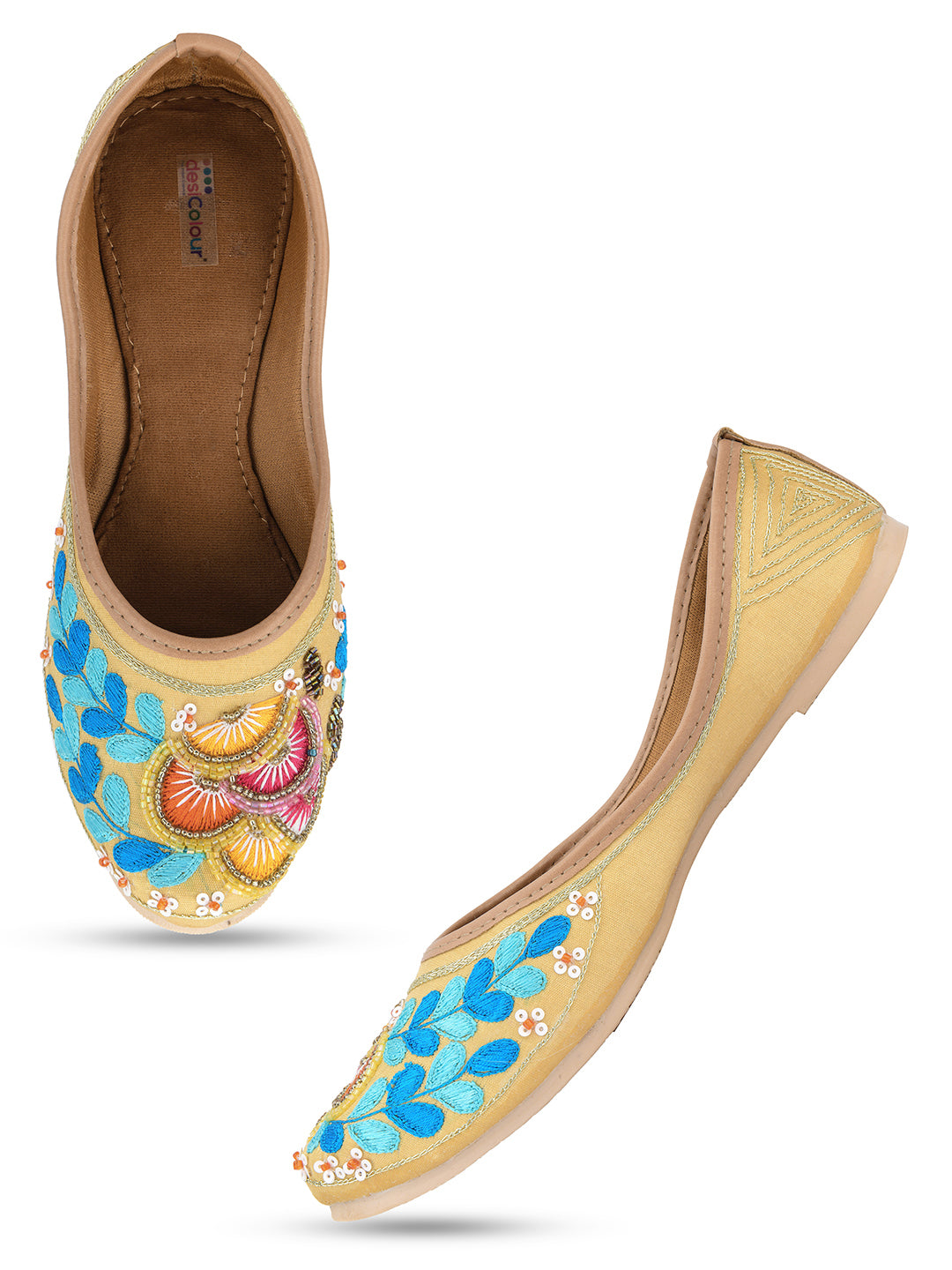 Desi Colour Women Indian Ethnic Footwear-Gold Firoji Emb - Distacart