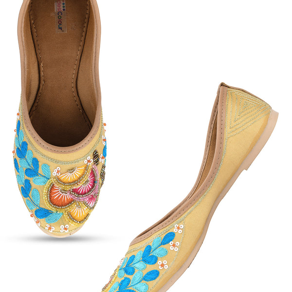 Desi Colour Women Indian Ethnic Footwear-Gold Firoji Emb - Distacart