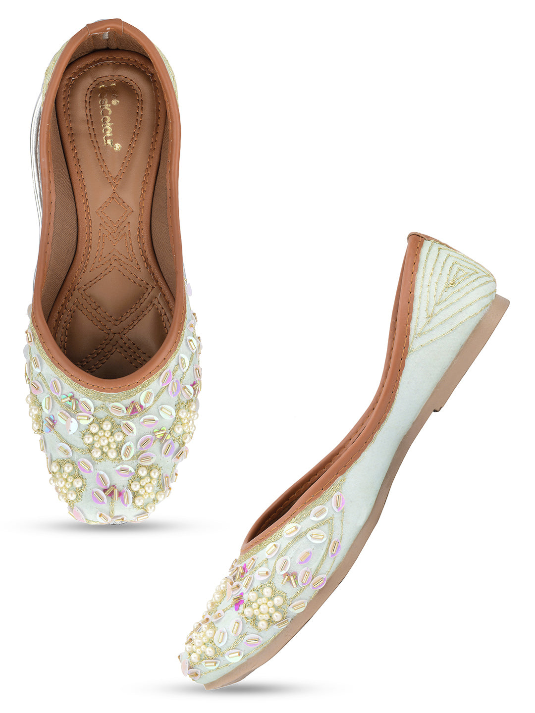 Desi Colour Women Indian Ethnic Footwear-Sky Blue Pearl - Distacart