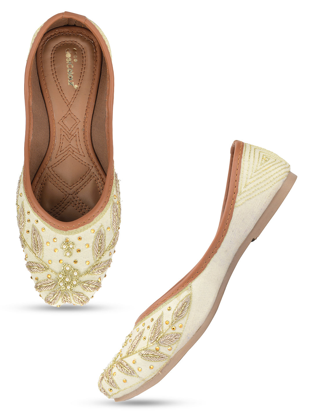 Desi Colour Women Indian Ethnic Footwear-Dabka Off White - Distacart