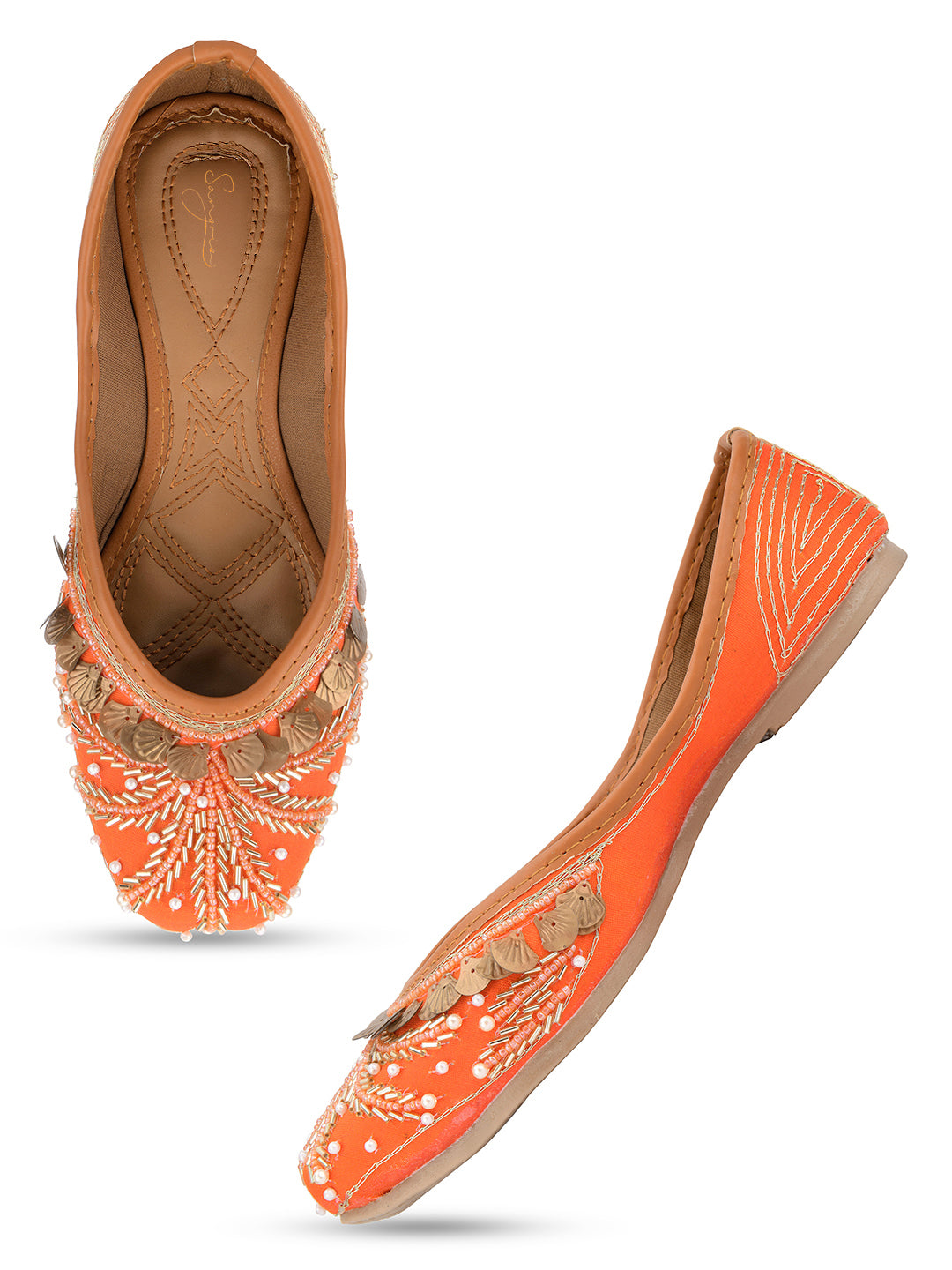 Desi Colour Women Indian Ethnic Footwear-Orange Copper Drop - Distacart