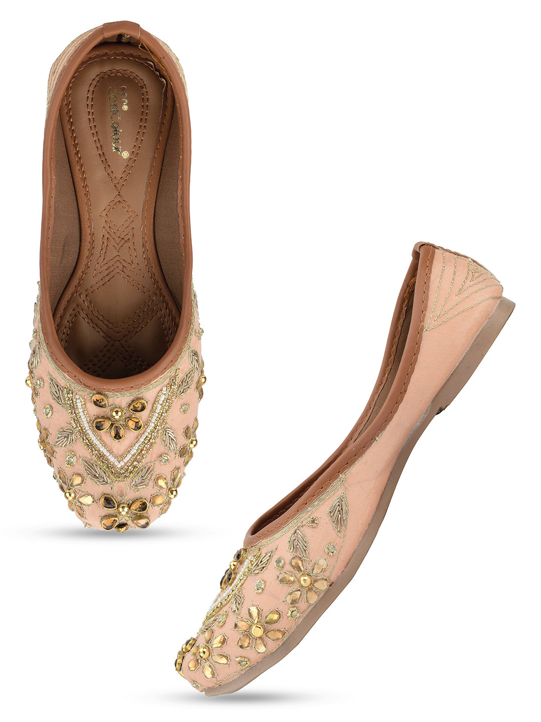 Desi Colour Women Indian Ethnic Footwear-Peach Dabka Stone - Distacart