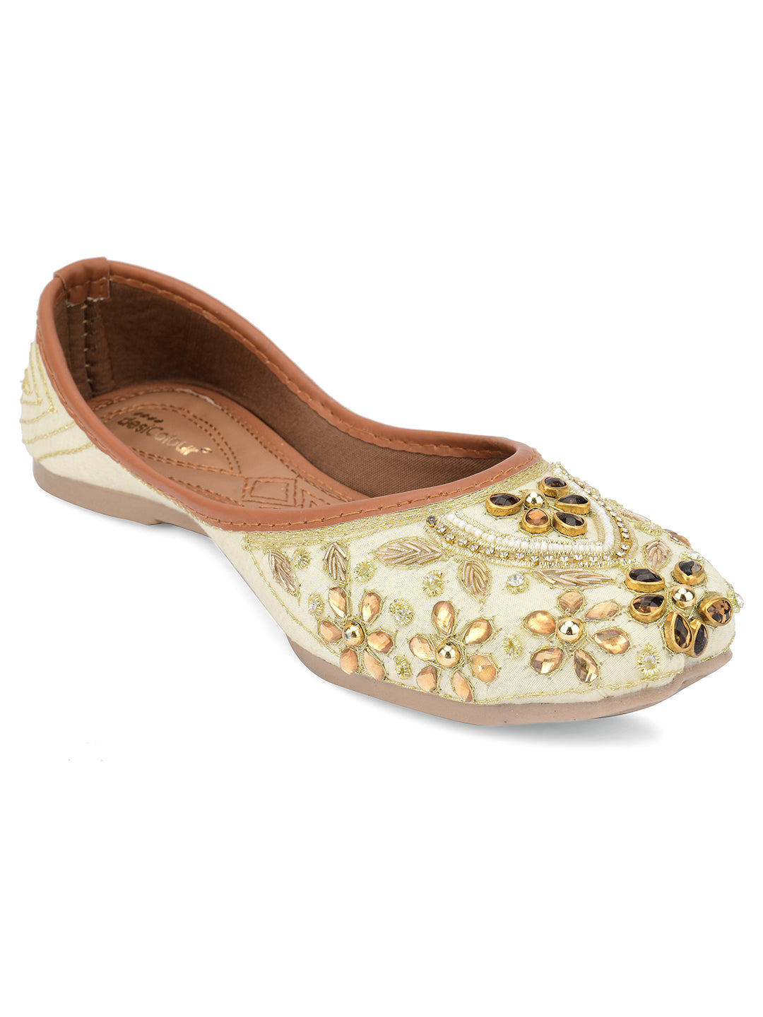 Desi Colour Women Indian Ethnic Footwear-Off White Dabka Stone - Distacart