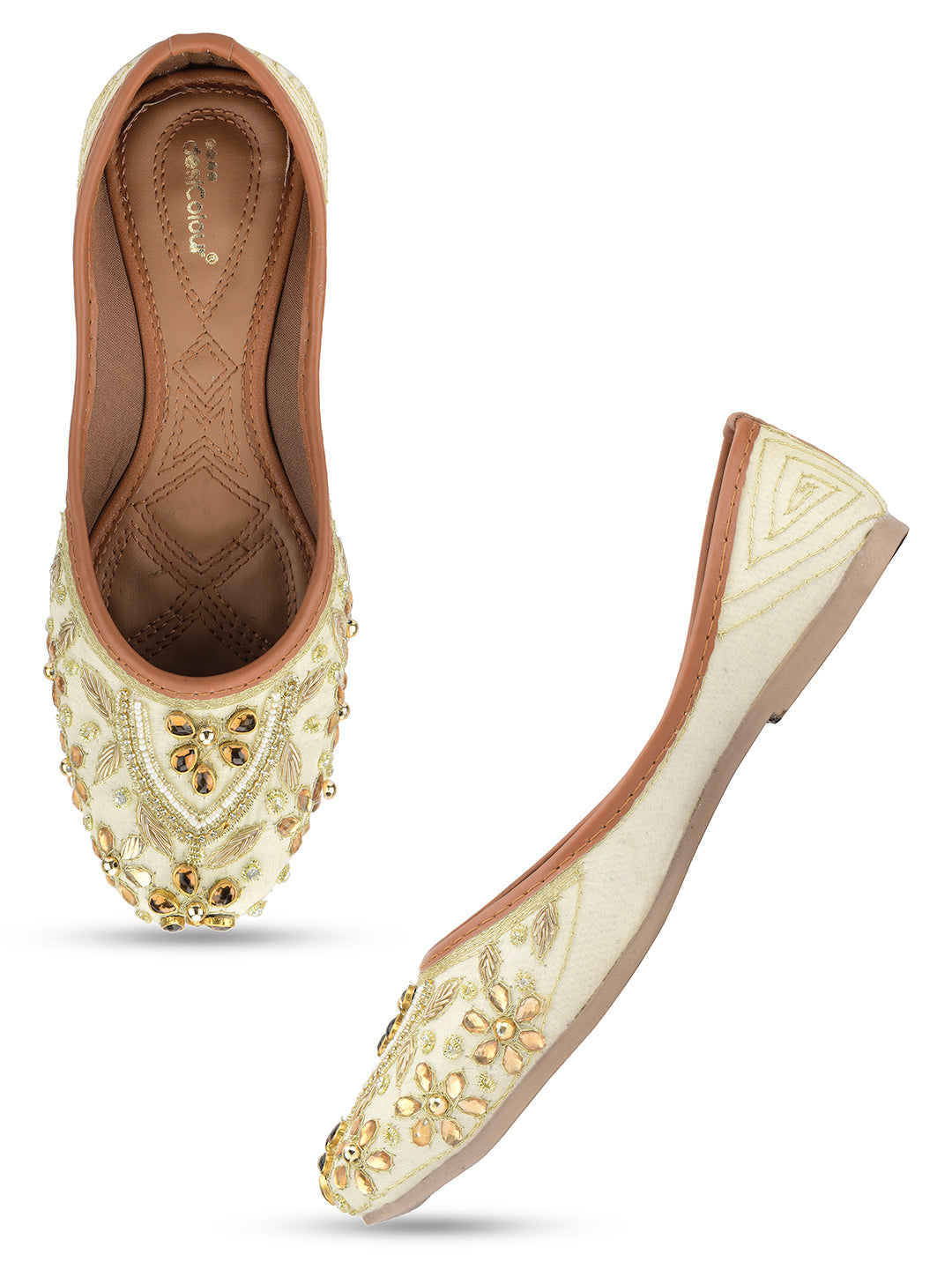 Desi Colour Women Indian Ethnic Footwear-Off White Dabka Stone - Distacart