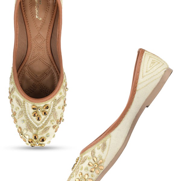 Desi Colour Women Indian Ethnic Footwear-Off White Dabka Stone - Distacart