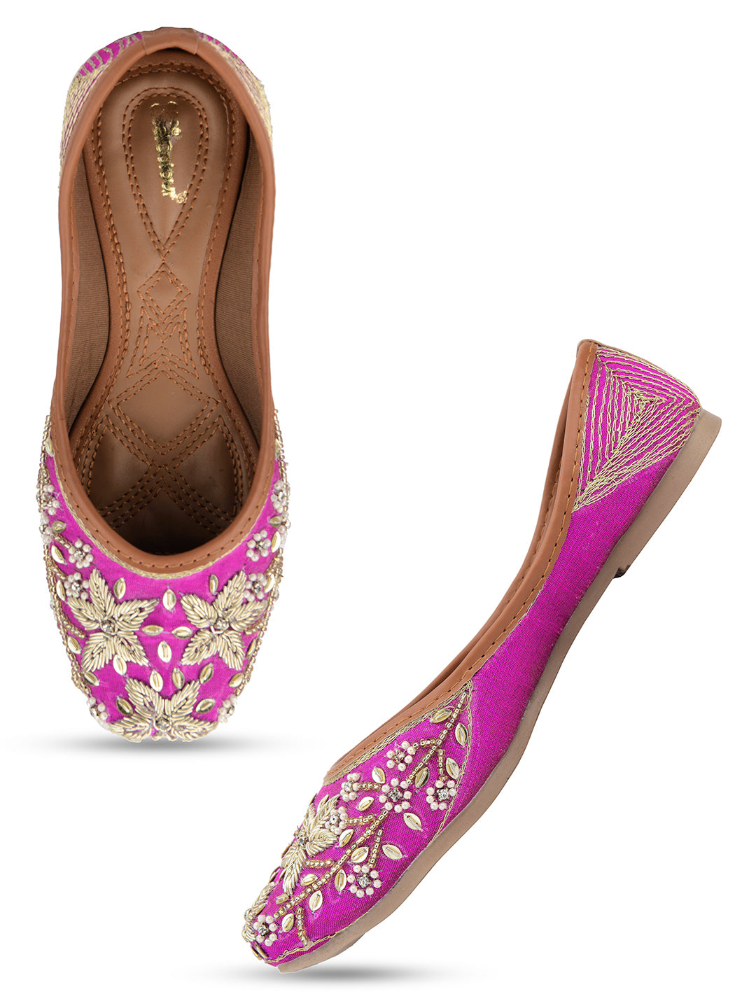 Desi Colour Women Indian Ethnic Footwear-Pink Dabka Floral - Distacart