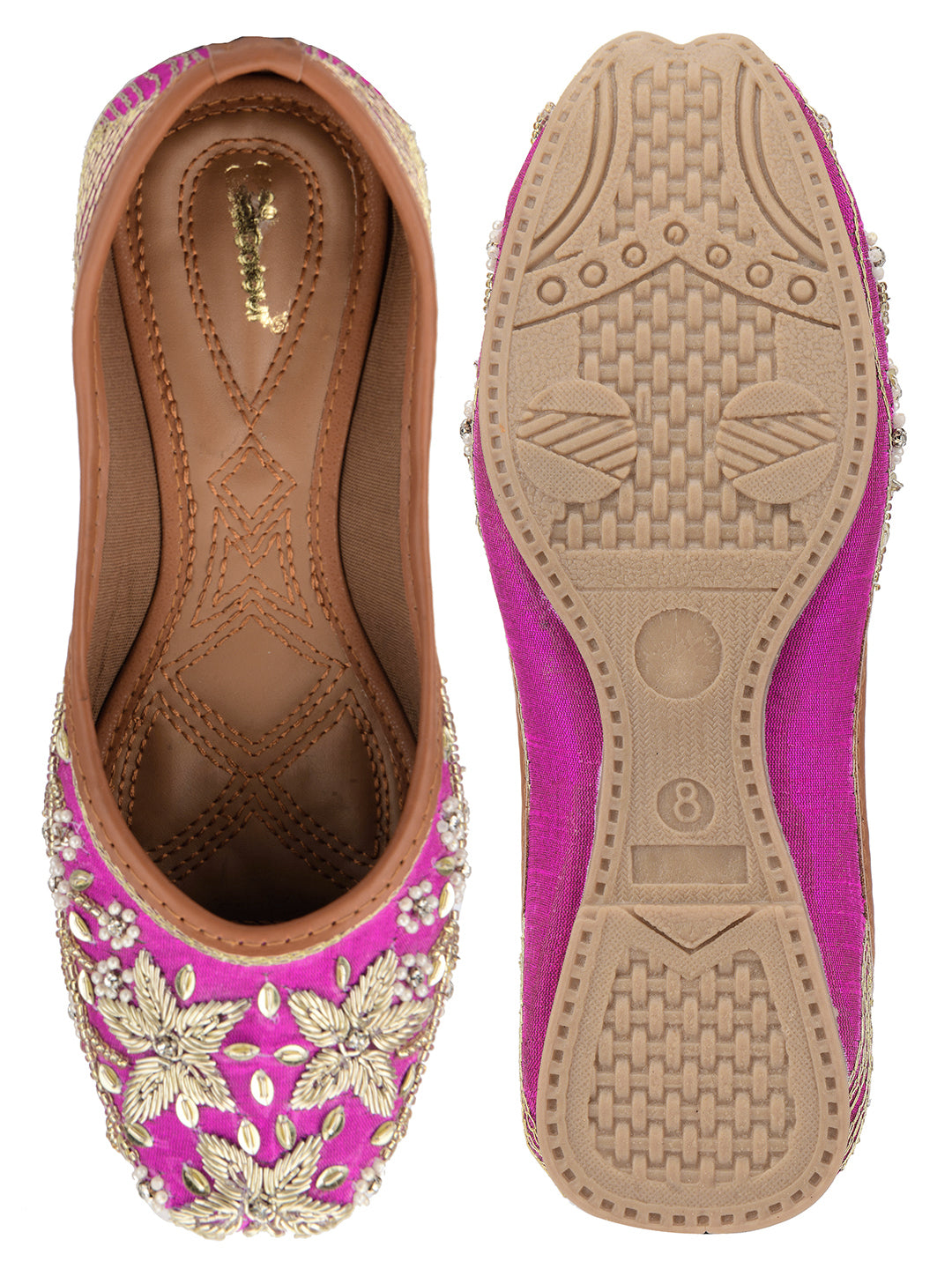 Desi Colour Women Indian Ethnic Footwear-Pink Dabka Floral - Distacart