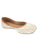 Thumbnail for Desi Colour Women Indian Ethnic Footwear-White Silver Pearl