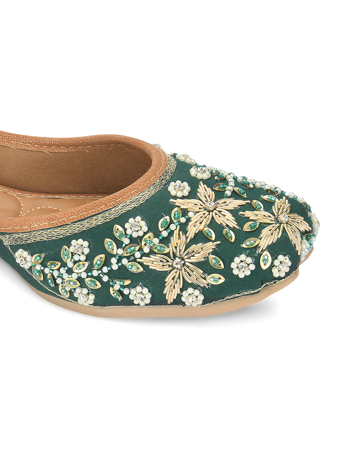 Desi Colour Women Indian Ethnic Footwear-Dark green Flower - Distacart