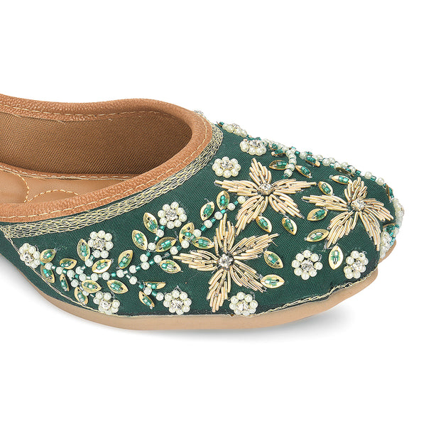 Desi Colour Women Indian Ethnic Footwear-Dark green Flower - Distacart