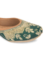 Thumbnail for Desi Colour Women Indian Ethnic Footwear-Party Wear Green Dabka Work