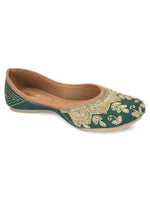 Thumbnail for Desi Colour Women Indian Ethnic Footwear-Party Wear Green Dabka Work