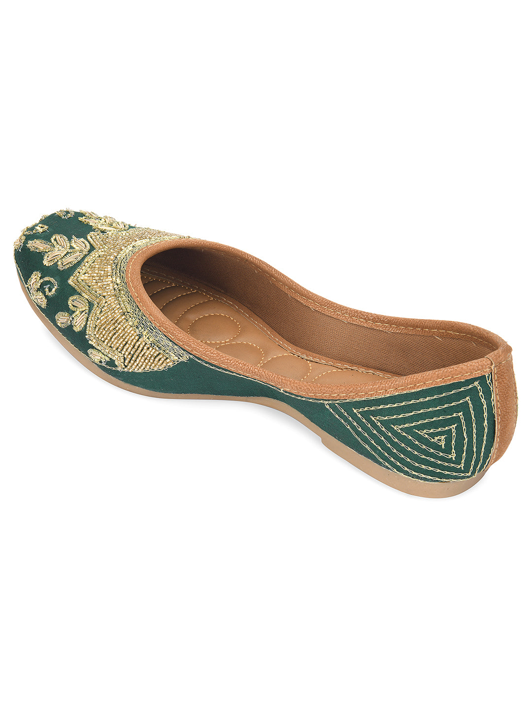 Desi Colour Women Indian Ethnic Footwear-Party Wear Green Dabka Work