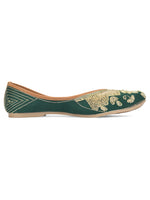 Thumbnail for Desi Colour Women Indian Ethnic Footwear-Party Wear Green Dabka Work