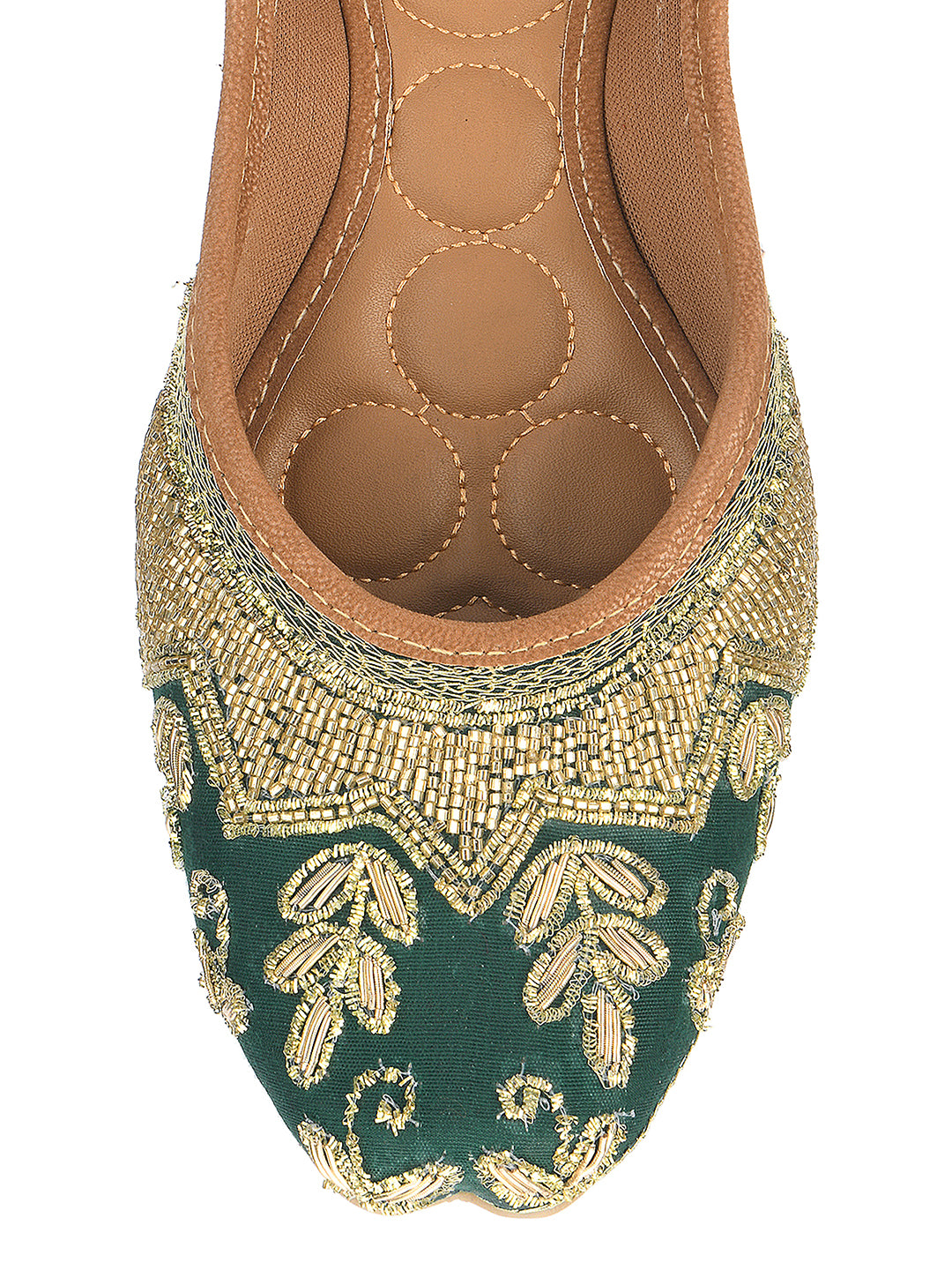 Desi Colour Women Indian Ethnic Footwear-Party Wear Green Dabka Work