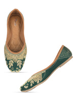 Thumbnail for Desi Colour Women Indian Ethnic Footwear-Party Wear Green Dabka Work