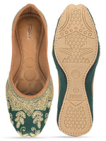 Thumbnail for Desi Colour Women Indian Ethnic Footwear-Party Wear Green Dabka Work
