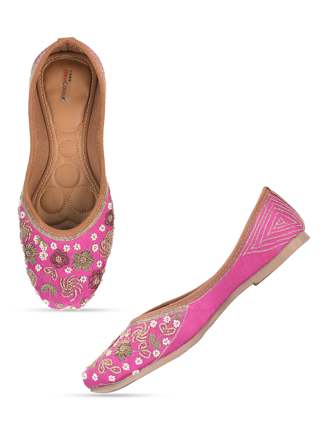Desi Colour Women Indian Ethnic Footwear-Party Wear Pink Dabka Work - Distacart