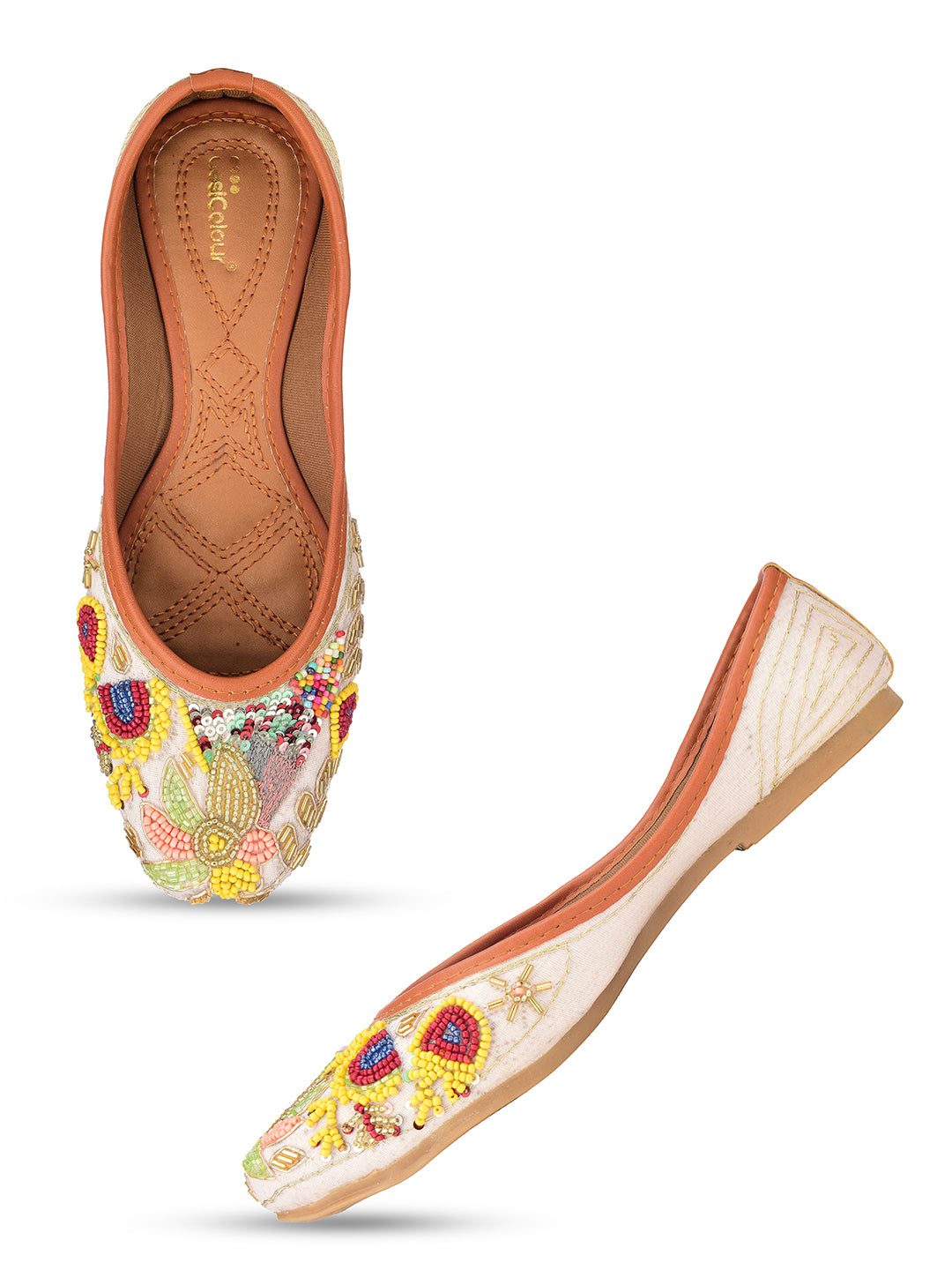 Desi Colour Women Indian Ethnic Footwear-Party Wear White Multicolour Pear Work - Distacart