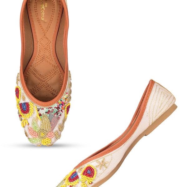 Desi Colour Women Indian Ethnic Footwear-Party Wear White Multicolour Pear Work - Distacart