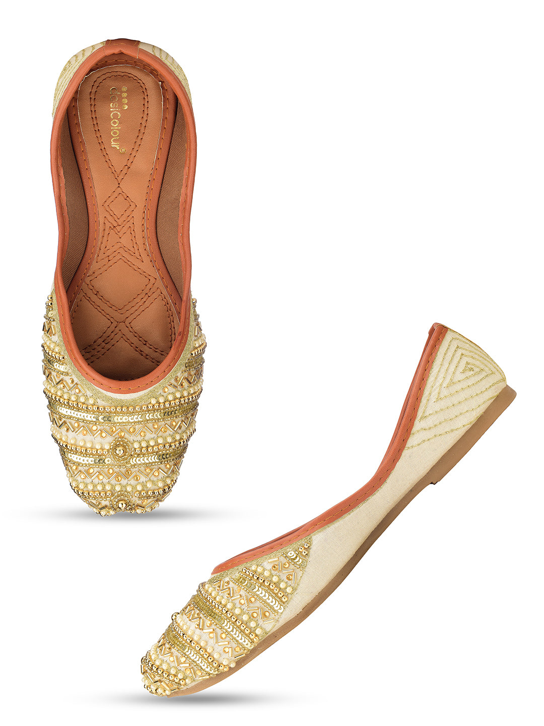 Desi Colour Women Indian Ethnic Footwear-Gold line - Distacart