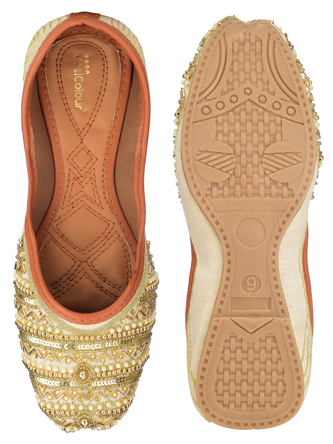 Desi Colour Women Indian Ethnic Footwear-Gold line - Distacart