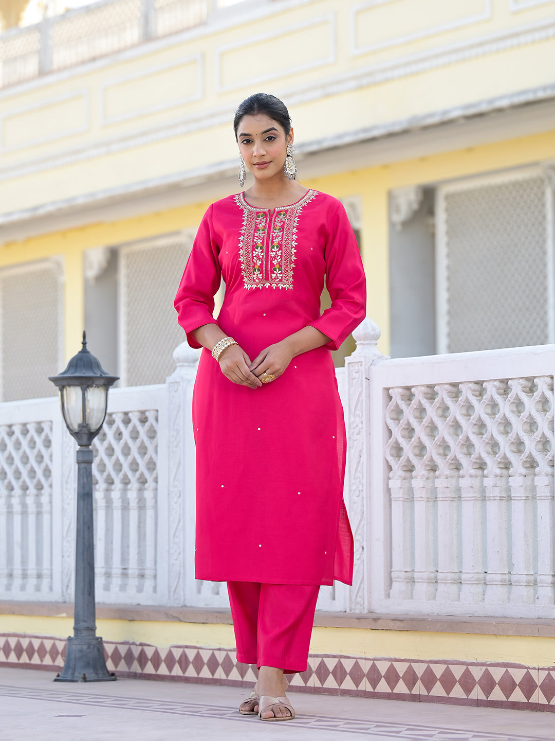 Varanga Women Round Neck Gotta Patti Embroidered Kurta Paired With Bottom And Printed Dupatta - Distacart