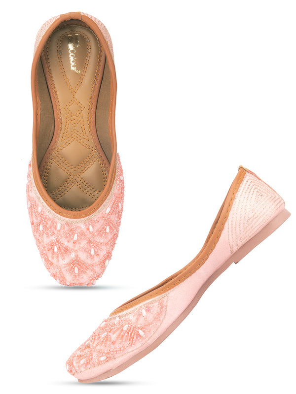 Desi Colour Women Indian Ethnic Footwear-Peach pearl Net
