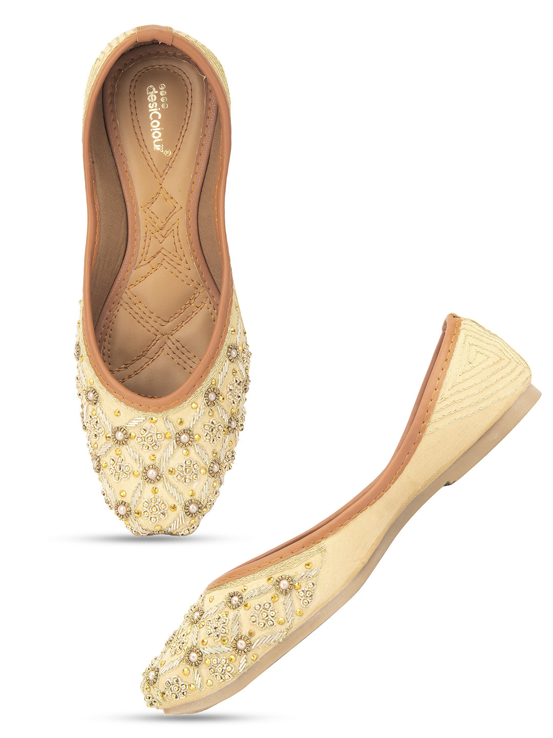 Desi Colour Women Indian Ethnic Footwear-Gold Dabka work - Distacart