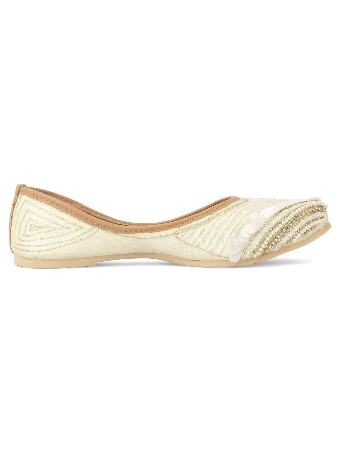 Desi Colour Women Indian Ethnic Footwear-Off White V Pearl - Distacart