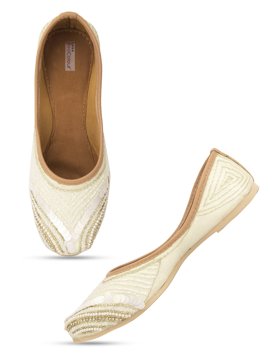 Desi Colour Women Indian Ethnic Footwear-Off White V Pearl - Distacart