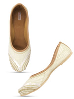 Thumbnail for Desi Colour Women Indian Ethnic Footwear-Off White V Pearl - Distacart