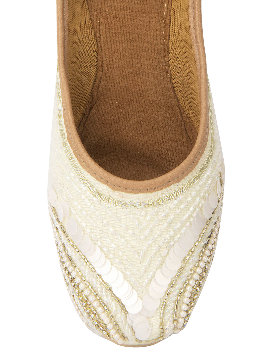 Desi Colour Women Indian Ethnic Footwear-Off White V Pearl - Distacart
