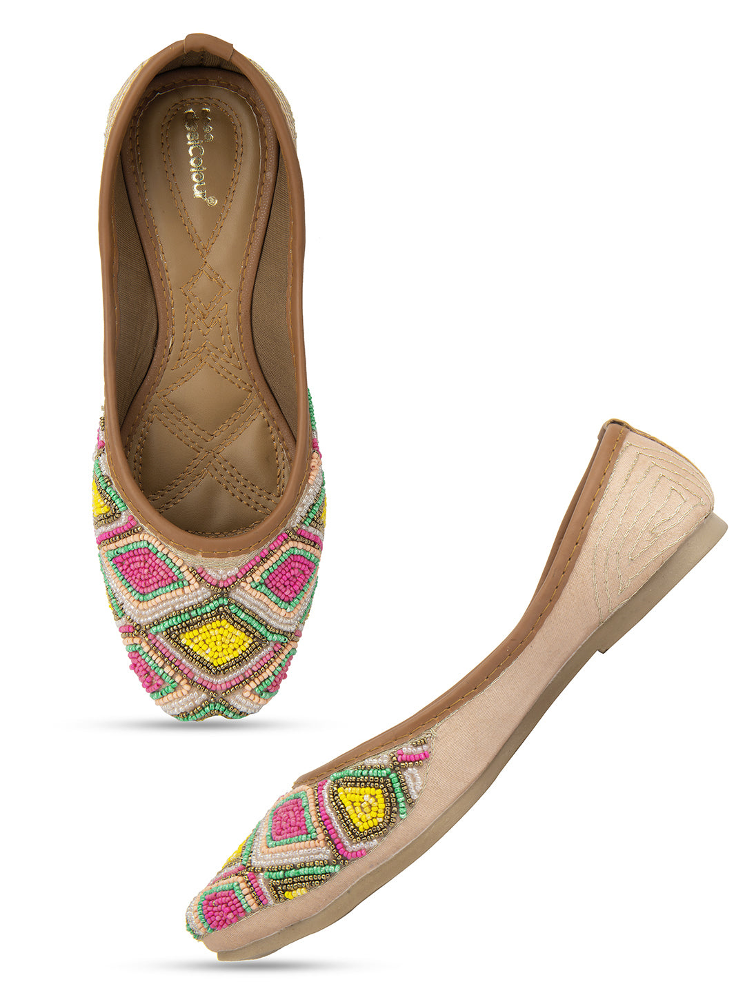 Desi Colour Women Indian Ethnic Footwear-Pink Multi Colour Pearl