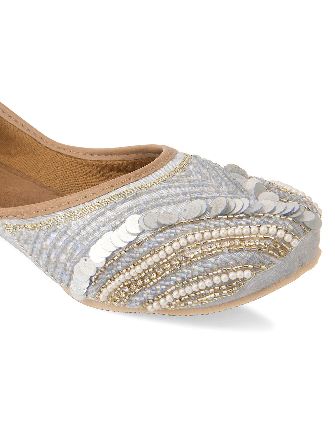 Desi Colour Women Indian Ethnic Footwear-Grey V Pearl - Distacart