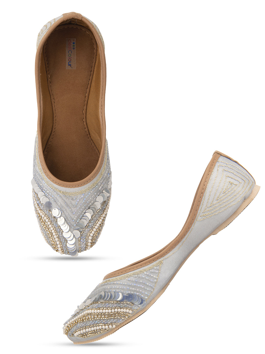 Desi Colour Women Indian Ethnic Footwear-Grey V Pearl - Distacart