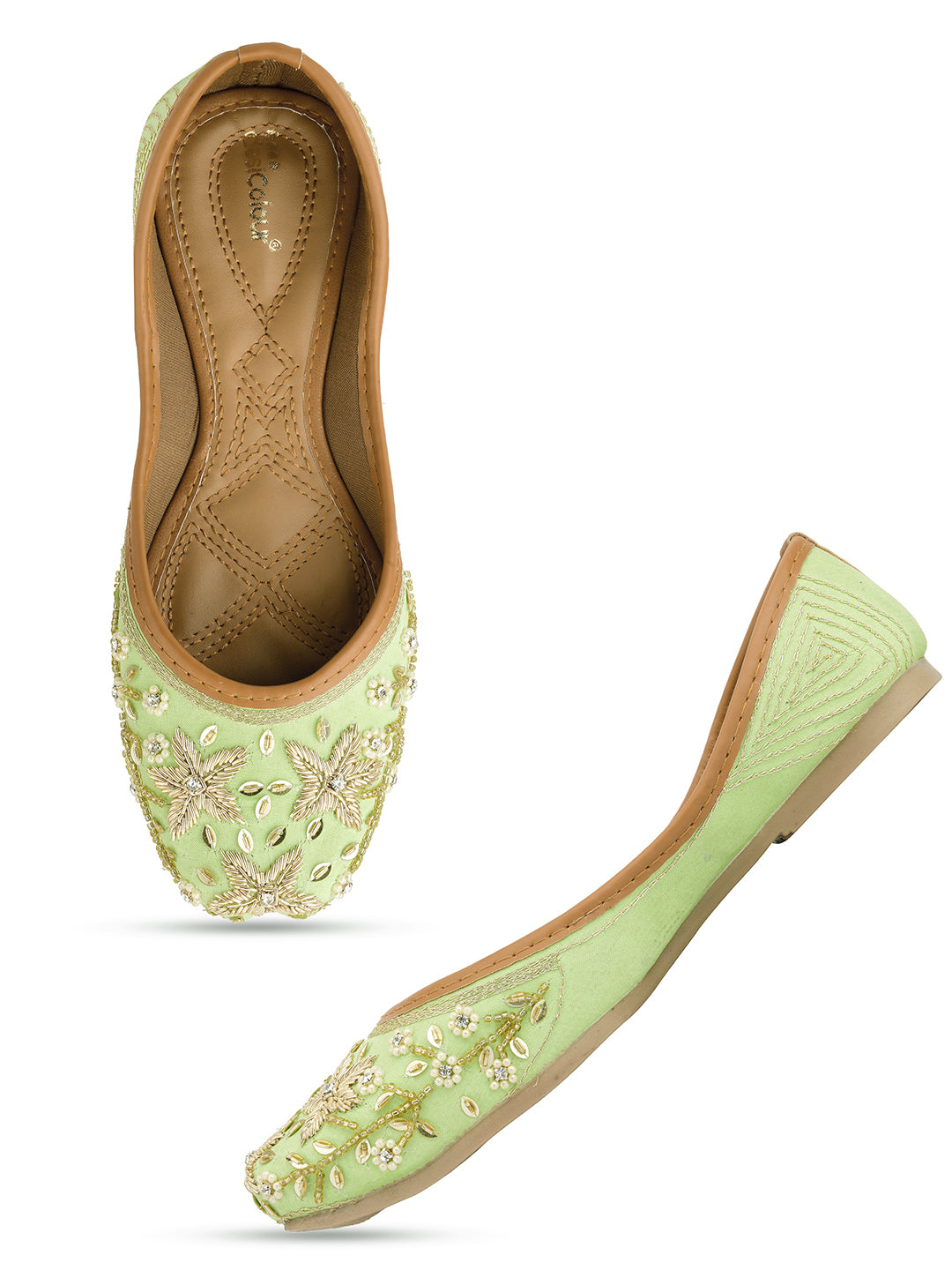 Desi Colour Women Indian Ethnic Footwear-Sea Green Dabka Flower - Distacart