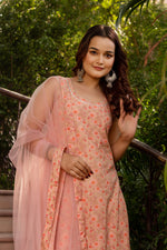 Thumbnail for Pomcha Jaipur Gaurangi Peach Half Sleeve Cotton Suit Set