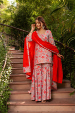 Thumbnail for Pomcha Jaipur Gaurangi Powder Blue Floral Print Cotton Sharara Set