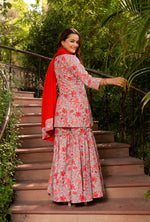 Thumbnail for Pomcha Jaipur Gaurangi Powder Blue Floral Print Cotton Sharara Set