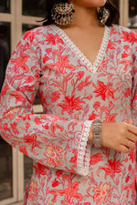 Thumbnail for Pomcha Jaipur Gaurangi Powder Blue Floral Print Cotton Suit Set