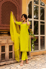 Thumbnail for Pomcha Jaipur Gaurangi Green Embroidery Suit Set