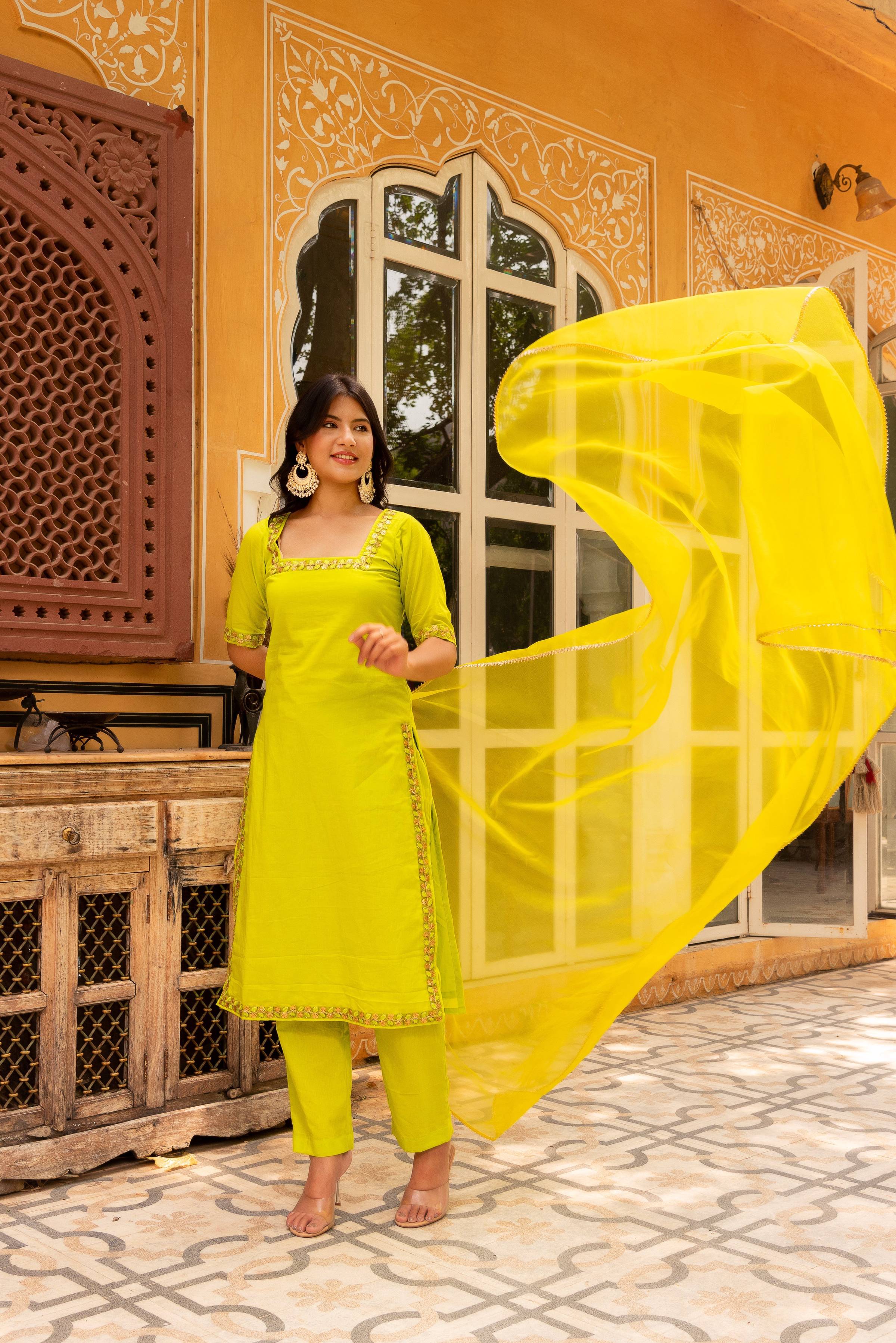 Pomcha Jaipur Gaurangi Green Embroidery Suit Set - Distacart