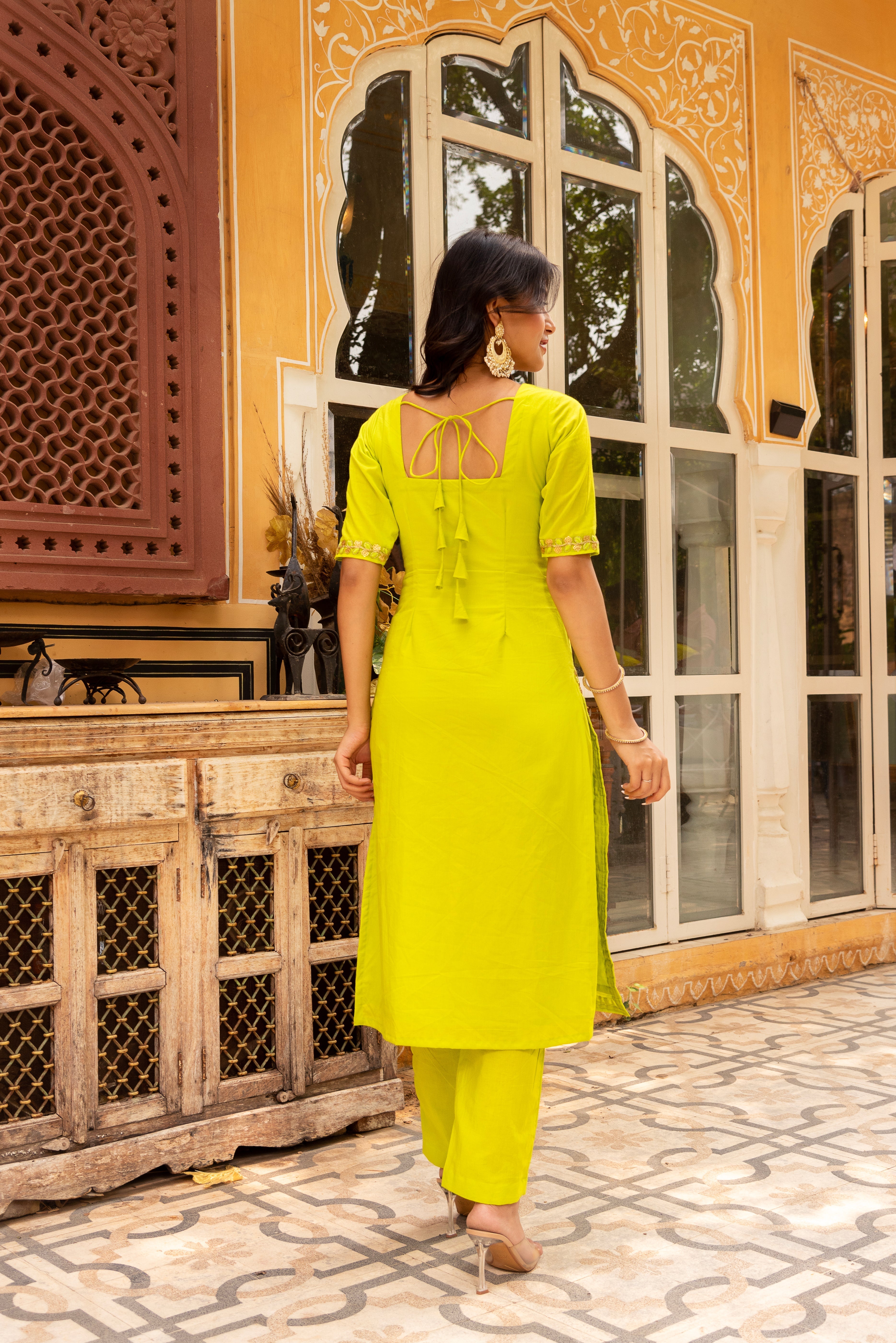 Pomcha Jaipur Gaurangi Green Embroidery Suit Set