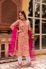 Thumbnail for Pomcha Jaipur Gaurangi Peach Pink Cotton Print Suit Set