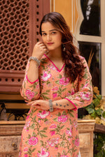 Thumbnail for Pomcha Jaipur Gaurangi Peach Pink Cotton Print Suit Set
